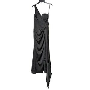 HEBEOS Women Size 6 Black Sheath/Column Ruched One-Shoulder Sleeveless NEW
